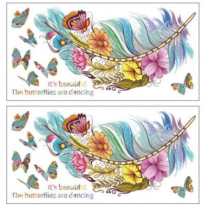 Lot de 2 autocollants muraux amovibles &agrave; motifs floraux et papillons pour la d&eacute;coration int&eacute;rieure - Neuf