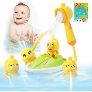 KAL-Jouet De Bain Électrique Pour Enfant,Jouets De Bain Pour Bebe,Jouet De Bain Canard,Avec Pommeau De Douche,4 Modes De Pulvérisation,Cadeaux D'Anniversaire Pour Petits,Garçons Et Filles - Neuf