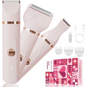 Rasoir Intime Pour Femme 3 En 1 - Rasoir Électrique Pour Femme - Rechargeable - Pour Bikini Aisselles Jambes - Étanchéité Ipx7 Pour Humide Et Sec - Rose - Neuf
