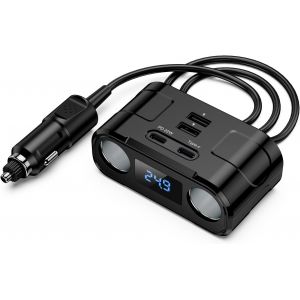 Adaptateur De Chargeur De Voiture Répartiteur Allume-Cigare 6 En 1,2 Prises 12v/24v,Répartiteur Multiple Dc Avec Voltmètre Led,2 Ports Usb,Adaptateur De Chargeur De Voiture Pd Pour Gps/Dash - Neuf