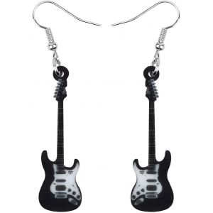 Kal-Boucles D'oreilles Guitare Noire En Acrylique Instruments De Musique Rock Bass Bijoux De Mode Pendants Hypoallergéniques Pour Femme Cadeau À Breloques - Neuf