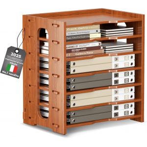 7 niveaux A4 Organiseur de bureau Lmpilable,porte-documents en bois,plateau de rangement pour lettres et courrier,organisateur pour trier les fichiers,rangement pour documents (noyer) - Neuf