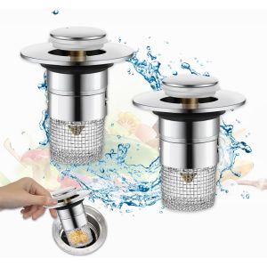 Yemaesre-2 Pcs Bonde De Lavabo Pop Up, Bouchon Baignoire Anti-Colmatage, Passoire Evier Inoxydable, Bouchon Evier Cuisine Avec Noyau En Cuivre, Chacun Avec 2 Joints, Pour Orifice De Vidange 34 40 Mm - Neuf