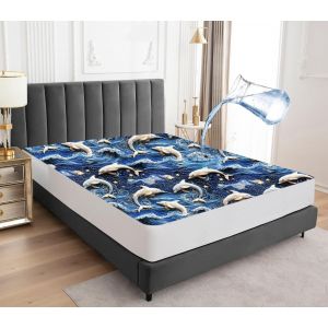 Protège-Matelas Imperméable, 200 X 200 Cm, Drap-Housse, Housse De Matelas Respirante Imperméable, Protection Contre L'humidité, Drap Housse, Motif Dauphin - Neuf