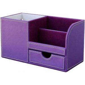 Bureau organisateur système d'organisation 4 compartiment de rangement en cuir PU boîte à stylos porte-stylo bureau - Neuf