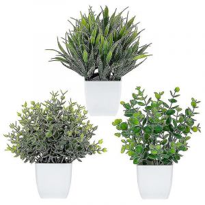 Paquet de 3 fausses plantes en pots Eucalyptus artificiel Plante Mini Fausses plantes en pot Intérieur Petit Plastique-haoyi-YUHAO - Neuf