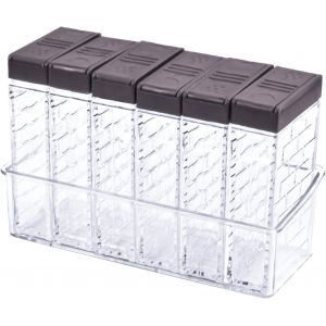Lot de 6 Boîtes Épices en Plastique,Pots à Épices Transparent avec Plateau Boîtes Épices Cuisine pour Rangement Épices,Distributeur de Condiments Bocaux à Épices pour Restaurants Cuisines Camping - Neuf