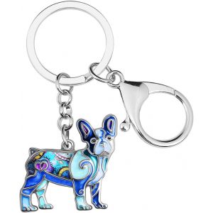 Kal-Alliage D'émail Bouledogue Français Porte-Clés Chien Chiot Animaux Bijoux Cadeaux Pour Femmes Filles - Neuf