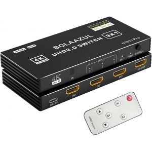 LETNERNY-Commutateur Hdmi 3 En 1 ¿ 4K @ 60 Hz, Hub D'Extension De Port Hdmi Avec Télécommande Pour 3 Entrées, Prend En Charge La 3D, Hdcp2.2, Hdr Pour Ps5/Ps4 Pro/Ps4, Xbox Series X/S, Apple Tv - Neuf