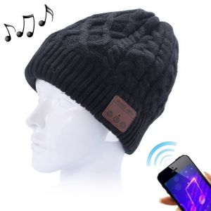 Bonnet Tricot&eacute; Motifs Vagues Haute Qualit&eacute; Bluetooth Microphone Charge Usb Noir - Yonis - Neuf