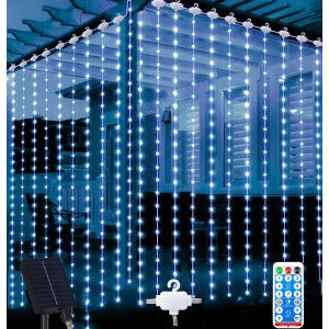 Jgd-Solaire Rideau Lumineux, 3m*3m 300 Leds Solaire Guirlande Lumineuse Rideau Avec 8 Modes, T&eacute;l&eacute;commande, &Eacute;tanche Rideau Lumineux Pour Jardin No&euml;l Mariage F&ecirc;te D&eacute;corations &iquest; - Neuf