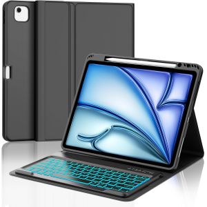 Etui Clavier Pour Ipad Air 13 Pouces (M3/M2) 2025/2024, Coque Clavier Pour Ipad Air 13 M3/M2, Azerty Fran&ccedil;ais R&eacute;tro&eacute;clair&eacute; Bluetooth D&eacute;tachable Avec Fente Pour Stylo, Noir - Neuf