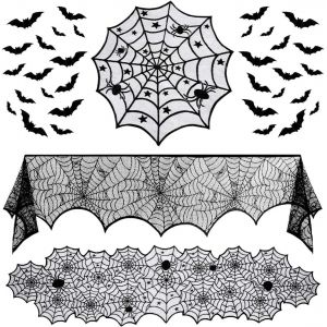 Doux et r&eacute;sistant - D&eacute;coration d'Halloween - pour f&ecirc;te, salon, salle &agrave; manger, chemin&eacute;e, &eacute;charpe, manteau de chemin&eacute;e - Chemin de table en dentelle motif toile d'araign&eacute;e - Neuf