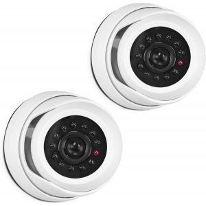 Caméra De Surveillance Factice - Lot 2X Fausse Caméra Cctv Avec Led Sécurité Maison Ou Magasin - Dôme Dissuasif Pour Intérieur - Noir - Neuf