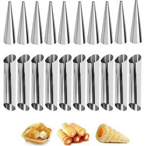 Kal-20 Pièces Crème Gâteau Tube, Croissant Moule, Cuisson Moule, Deux Styles, Antiadhésif, Acier Inoxydable, Pour La Cuisson De Croissants, Cornets De Crème Glacée, Pâtisseries Danoises - Neuf