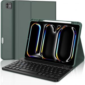 ChenQuanSarl-Coque Clavier Pour Ipad Pro 11'' (M4) 2024,Azerty Fran&ccedil;ais Clavier-&Eacute;tui Ipad Pro 11 Pouces Avec Fente Pour Stylo,Clavier D&eacute;tachable Sans Fil Bluetooth,Vert Fonc&eacute; - Neuf