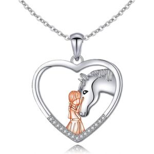 Kal-Pendentif Cheval,Collier Fille Et Cheval,Bijoux De Cheval En Argent,Cheval Collier Cadeaux,925 Argent Amour Coeur Pendentif Bijoux, Cadeau De Noël Original Femmes Filles Mère S?urs - Neuf