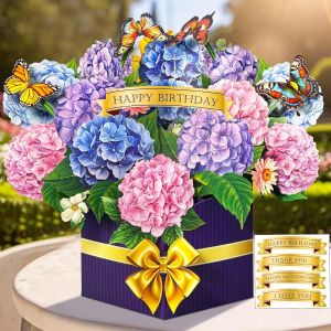 Carte Anniversaire Hortensia, 3d Fleurs Carte Anniversaire Femme Avec Enveloppe Et Diy Autocollants, Carte Pop Up Pour Maman &Eacute;pouse Petite Amie Famille, Carte De Remerciement - Neuf