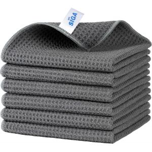 Eryi-Lot De 6 Chiffons De Nettoyage Gaufres, Chiffons Absorbants Réutilisables, Chiffons De Cuisine, Chiffons De Fenêtre, Torchons À Vaisselle, Gris - Neuf