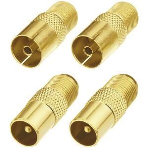 4 Pcs Coupleur coaxial d'antenne TV de type F, prise de connecteur &agrave; vis de type F vers adaptateur d'antenne coaxial RF (type F femelle - TV m&acirc;le/femelle) - Neuf