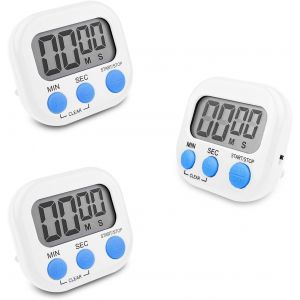 Eryi-3 Pièces Minuteur De Cuisine Magnétique Blanc, Chronometre Avec Grand Écran Lcd, Chronomètre Et Alarme Digital, Timer Enfant, Compte À Rebours Pour Kitchen Cuisson Douche Sport - Neuf