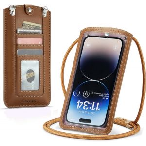 KALANKA-Petit Sac Sacs à Bandoulière Sac Téléphone Portable Femmes Mini Pochette Portefeuille Universelle pour iPhone 14 13 12 11 Pro Max Samsung Z Flip 4 5G S23 Ultra A54 Xiaomi Jusqu'à 7.3" Marron - Neuf