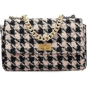 Cuir PU Noir Et Blanc Pied-de-poule Dames Sac À Bandoulière Automne Et Hiver Mode Tissu De Laine Cr - Neuf