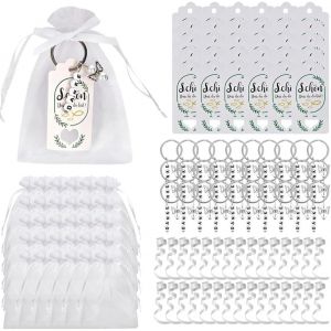 Lbgwp60-Lot De 30 Pendentifs En Forme D'ange Gardien Avec Pochette En Organza, Carte De Remerciement, Cadeaux D'invités, Porte-Clés Ange Gardien Pour Mariage, Communion, Baptême, Anniversaire - Neuf