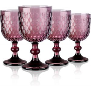 350ml Verres À Vin Vintage Violets Avec Motif En Relief Diamant,Lot De 4 Colorés Ensemble Gobelets À Vin Pour Boissons Au Jus De Vin,Verres À Boire Rétro Avec Pied,Passent Au Lave-Vaisselle - Neuf