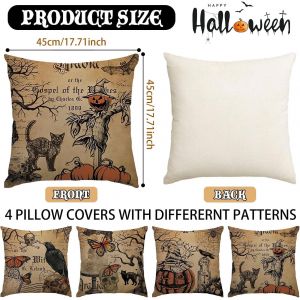 CAUC-Lot de 4 housses de coussin d'Halloween 45 x 45 cm - En lin - D&eacute;coration effrayante - Pour canap&eacute;, salon - Neuf