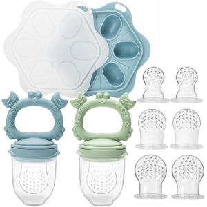 Tetine Grignoteuse B&eacute;b&eacute;,Sucette Fruit Pour Bebe,Livr&eacute; Avec 2 R&eacute;cipients De Conservation Pour Aliments Pour B&eacute;b&eacute;,Inclut 3 Tailles De T&eacute;tines,Jouets De Dentition Pour B&eacute;b&eacute;s De 3-24 Mois Sans Bpa - Neuf