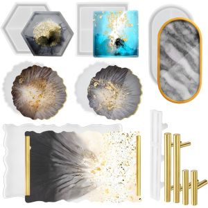 Moule Silicone Resine Epoxy Moule Dessous De Verre Ronds Carr&eacute;s Moulle Silicone Coaster Mold Avec Poign&eacute;es Moule En R&eacute;sine Diy Table &Agrave; Manger Et D&eacute;coration De La Maison 7pcs - Neuf