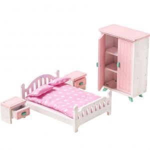 HJLIAN Chambre a coucher rose en bois pour filles, ensemble de meubles de maison de poupee, simulation miniature, modele d'exposition - Neuf
