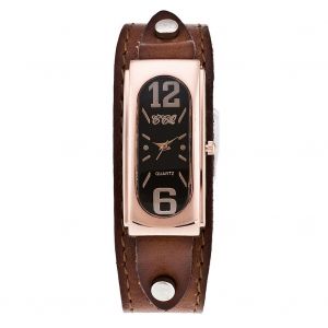 Montre-Bracelet A Quartz Vintage Ccq Pour Homme, Bracelet En Cuir Synthetique, Cadran Rectangulaire, En Alliage (Cafe Clair) - Neuf