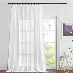 Tianyi-Rideaux Blanc Grande Largeur - Rideau Voilage Draperies Motif De Croix Voile Lin Effet Moderne, Panneaux Avec Galon Fronceur Pour Salon, Largeur 200 X Hauteur 260cm, Lot De 1 - Neuf