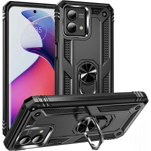 Kal-Coque Pour Motorola Moto G Stylus 5g 2023 + Hd Verre Trempé, Étui Protection Tpu/Pc Souple Durable Avec Support De 360° Rotation Anneau Antichoc Armor Box Coque, Noir - Neuf