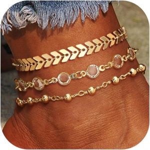 Kalanka-3 Pièces Bracelets De Cheville Pour Femmes, Or 14 Carats Bracelet De Cheville Étanche Bracelet De Cheville Pour Adolescentes Filles Bijoux Cadeau - Neuf