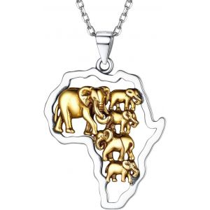 Collier Carte De L'afrique Femme Grav&eacute; De Lettre/El&eacute;phant Cha&icirc;ne Pendentif En Argent 925/M&eacute;tal Plaqu&eacute; Or Bijoux Tendance Pour Fille (Bo&icirc;te-Cadeau Offerte) - Neuf