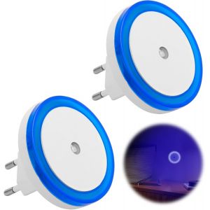 Cheng-2pcs Led Automatique &Agrave; Capteur Cr&eacute;pusculaire, Veilleuse Enfant Prise Electrique, Prise &Eacute;lectrique Murale, Veilleuse Bleu Pour Couloir, Cuisine Et Escalier - Neuf