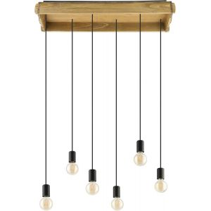 Lampe De Chevet Wootton &Agrave; 3 Flammes, Lampe De Table Vintage Pour Salon, Luminaire Design En Bois Brun Et M&eacute;tal Noir Avec Interrupteur, E27 - Neuf