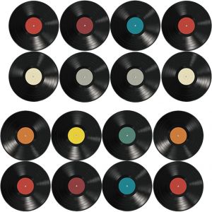 Kalanka-16 Pièces Disques Vinyles Sticker Faux Disques Disque Rétro Stickers Muraux Décor De Chambre Esthétique Découpes De Disques Vinyle 1950 S Rock And Roll Décorations De Fête Pour La - Neuf