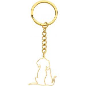 Kal-Porte-Cl&eacute;s Mignon En Forme De Chat Et De Chien Pendentif Chien Et Chat Bijoux En Acier Inoxydable Pour Amoureux Des Chats Et Des Chiens Pour Femmes Et Hommes - Neuf