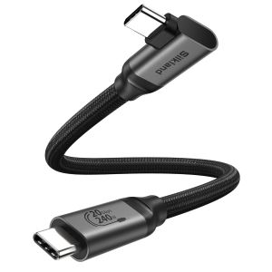 Câble USB C 3.2 Gen2×2 Coudé, 20Gbps Transfert Données, USBC vers USBC Court 30CM, PD3.1 240W 48V/5A Charge Rapide, 5K/4K@60Hz, Câble Type C pour PSSD, Dock, Android Auto, MacBook, iPad Pro - Neuf