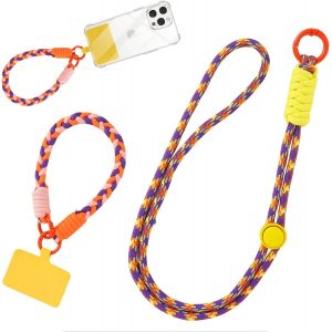 CFUS-Cordon Telephone Portable, Tour de Cou Téléphone Universelle avec Patch, Réglable Amovible en Nylon Chaine Collier Lanière Corde Pendentifs, Bracelet Telephone pour Femmes Filles, Coloré 03 - Neuf