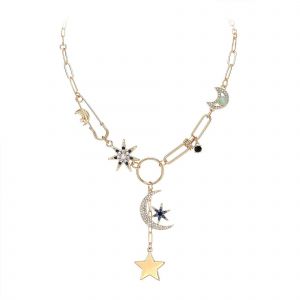 Collier ?il Dor&eacute; Pour Femme, Cha&icirc;ne Trombone Ajustable Orn&eacute;e De Strass, Bijou &Eacute;l&eacute;gant &Agrave; Offrir - Neuf