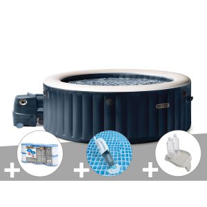 Kit spa gonflable Intex PureSpa Blue Navy rond Bulles 6 places + 6 filtres + Aspirateur + Porte-verre - Neuf