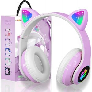 LORANKA-Casque Bluetooth pour Enfants sans Fil,Casque Cat Pliable avec LED Flash Lumi&egrave;res Glow, Enfants Bluetooth 5.0 avec Microphone et Contr&ocirc;le du Volume, Carte Slot pour PC/Tablettes/TV (7) - Neuf