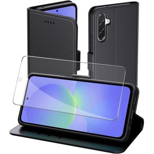 KALANKA-Coque pour Samsung Galaxy A36 5G, Flip Case+1 Verre tremp&eacute; Etui Protection Housse Premium en Cuir PU, [Pochette de Portefeuille] [Fermeture Magn&eacute;tique] [Etui &agrave; Rabat]- Noir - Neuf