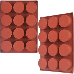 Mevronisshop-Lot De 2 Moules Cylindriques En Silicone &Agrave; 12 Cavit&eacute;s Pour G&acirc;teaux, Savons, Biscuits Au Chocolat, Bombe De Bain, Cheesecake, Couvercle De Chocolat - Neuf
