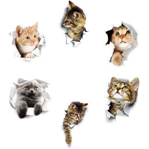 Sticker Mural Chat,6 Pi&egrave;ces Autocollant Muraux 3d Amovible,Pour Voiture,Fen&ecirc;tre,Toilette,Salle De Bain,Chambre,P&eacute;pini&egrave;re,Cuisine,Stickers Porte,Autocollants Muraux D&eacute;coratifs - Neuf